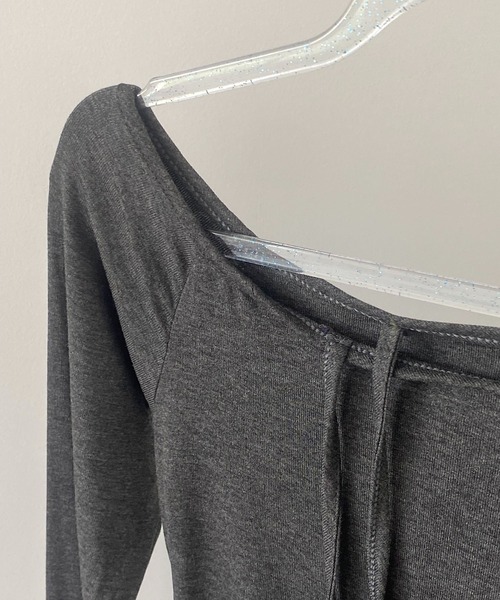 MAISON DE THERESE（メゾン ド テレーズ）の「片肩オフショルダー サイド紐絞りロング T シャツ（シャツ/ブラウス・レディース・GRAY/Black・M）」の10枚目の写真