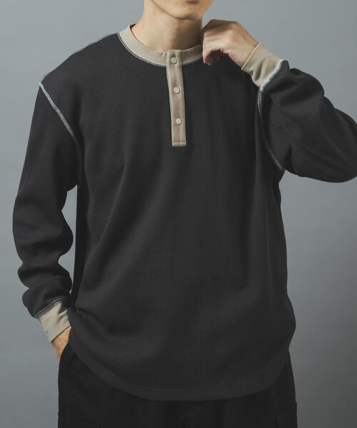 ITEMS URBANRESEARCH(アイテムズ アーバンリサーチ)の「配色ワッフルヘンリーネックカットソー(Tシャツ/カットソー・メンズ・モカ/チャコールグレー/ブラック/アイボリー・LARGE/MEDIUM)」の3枚目の写真