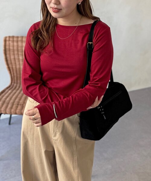 CPCM(シーピーシーエム)の「テンセル混クルーロンT(Tシャツ/カットソー・レディース・グレー/ブラック/ホワイト/グリーン系/レッド・FREE)」の5枚目の写真