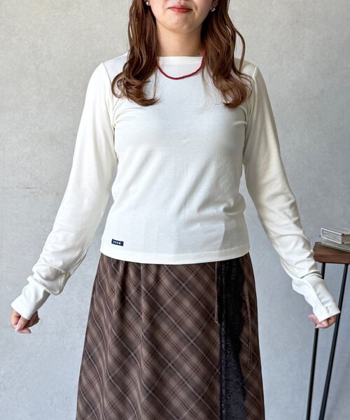 CPCM(シーピーシーエム)の「テンセル混クルーロンT(Tシャツ/カットソー・レディース・グレー/ブラック/ホワイト/グリーン系/レッド・FREE)」の7枚目の写真