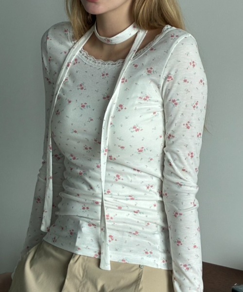 Birthday room(バースデイルーム)の「タイ付き花柄T/Floral T-shirt with tie detail(Tシャツ/カットソー・レディース・ブラウン/ピンク・FREE)」の5枚目の写真
