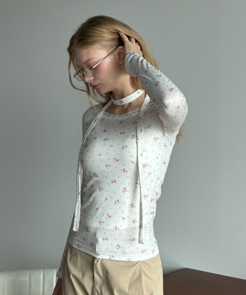 Birthday room(バースデイルーム)の「タイ付き花柄T/Floral T-shirt with tie detail(Tシャツ/カットソー・レディース・ブラウン/ピンク・FREE)」の7枚目の写真