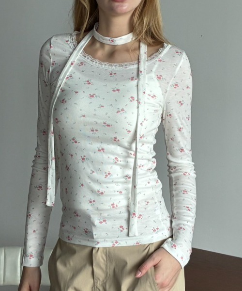 Birthday room(バースデイルーム)の「タイ付き花柄T/Floral T-shirt with tie detail(Tシャツ/カットソー・レディース・ブラウン/ピンク・FREE)」の9枚目の写真