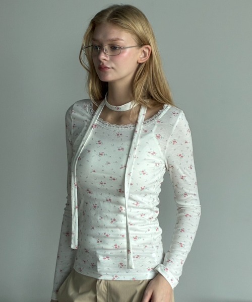 Birthday room(バースデイルーム)の「タイ付き花柄T/Floral T-shirt with tie detail(Tシャツ/カットソー・レディース・ブラウン/ピンク・FREE)」の10枚目の写真