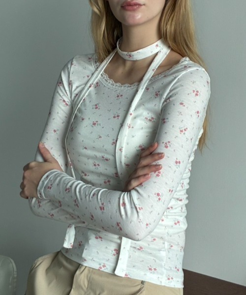 Birthday room(バースデイルーム)の「タイ付き花柄T/Floral T-shirt with tie detail(Tシャツ/カットソー・レディース・ブラウン/ピンク・FREE)」の11枚目の写真