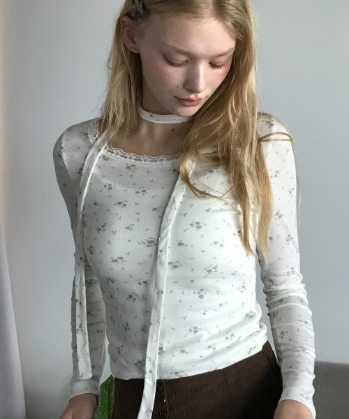 Birthday room(バースデイルーム)の「タイ付き花柄T/Floral T-shirt with tie detail(Tシャツ/カットソー・レディース・ブラウン/ピンク・FREE)」の4枚目の写真