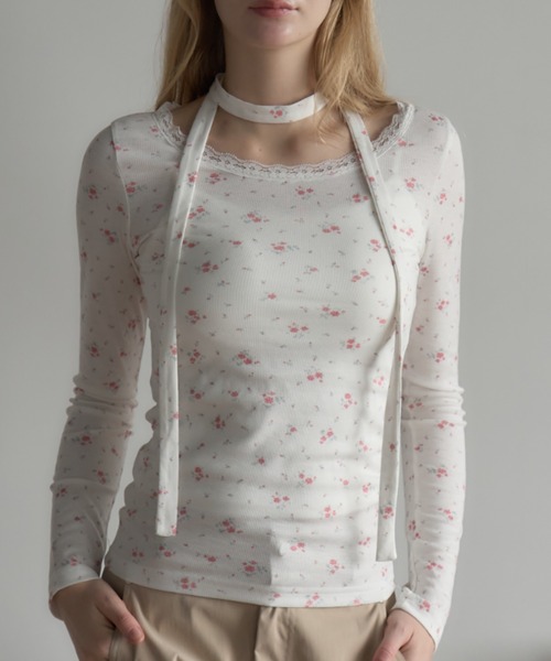 Birthday room(バースデイルーム)の「タイ付き花柄T/Floral T-shirt with tie detail(Tシャツ/カットソー・レディース・ブラウン/ピンク・FREE)」の15枚目の写真