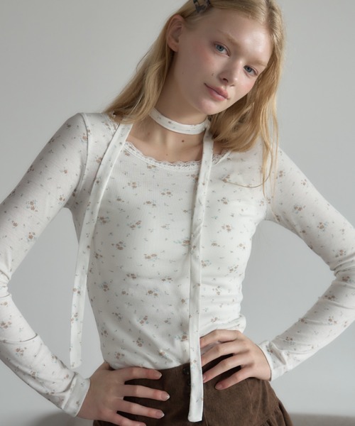 Birthday room(バースデイルーム)の「タイ付き花柄T/Floral T-shirt with tie detail(Tシャツ/カットソー・レディース・ブラウン/ピンク・FREE)」の20枚目の写真
