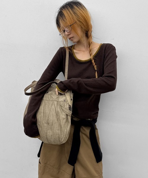BLACKUP（ブラックアップ）の「[MADE]  バシニーレイヤードUネックニットT（ニット/セーター・レディース・グレー/チャコール/ブラウン・FREE）」の3枚目の写真