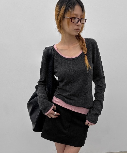 BLACKUP（ブラックアップ）の「[MADE]  バシニーレイヤードUネックニットT（ニット/セーター・レディース・グレー/チャコール/ブラウン・FREE）」の10枚目の写真
