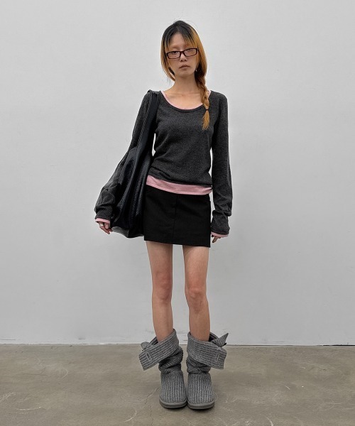 BLACKUP（ブラックアップ）の「[MADE]  バシニーレイヤードUネックニットT（ニット/セーター・レディース・グレー/チャコール/ブラウン・FREE）」の14枚目の写真