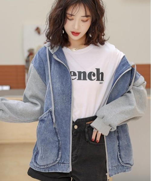 witch(ウイッチ)の「デニム ジャケットレフード付き 長袖羽織 ゆったり ジージャン(デニムジャケット・レディース・ブルー・M/L/XL)」の10枚目の写真