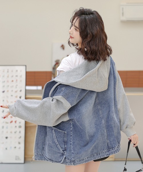 witch(ウイッチ)の「デニム ジャケットレフード付き 長袖羽織 ゆったり ジージャン(デニムジャケット・レディース・ブルー・M/L/XL)」の15枚目の写真