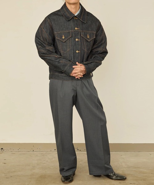 I'm here:(アイムヒアー)の「【I'm here】TWIST SLEEVE DENIM JACKET(デニムジャケット・メンズ・ネイビー/ブラック・L/M)」の10枚目の写真