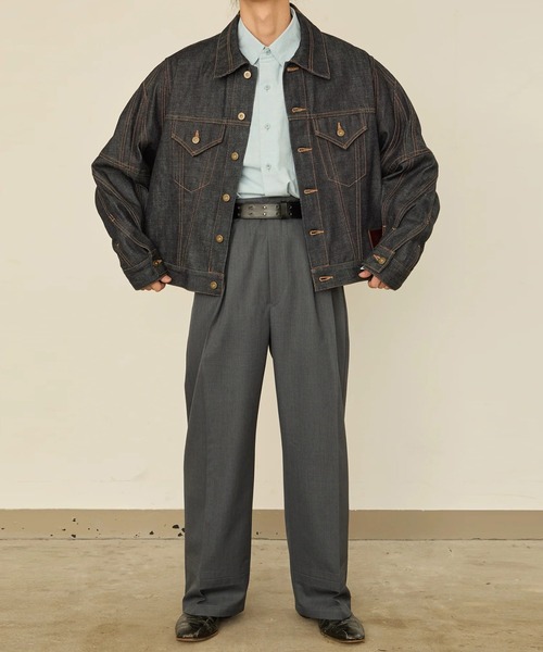 I'm here:(アイムヒアー)の「【I'm here】TWIST SLEEVE DENIM JACKET(デニムジャケット・メンズ・ネイビー/ブラック・L/M)」の14枚目の写真