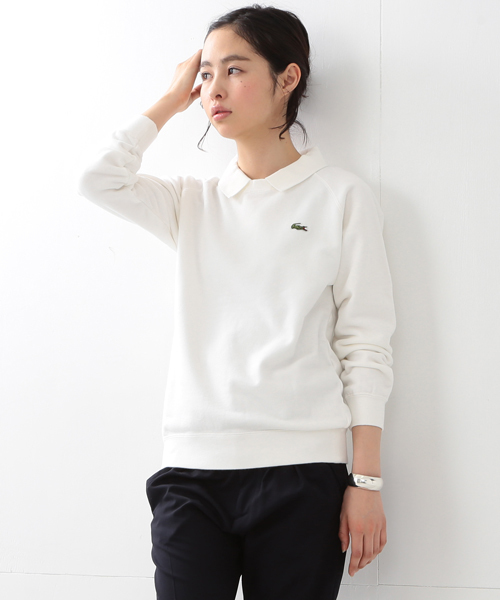 LACOSTE（ラコステ）の「【FUDGE5月号掲載】LACOSTE / ポロ カラー スウェット SPECIAL（スウェット・レディース・ホワイト/ネイビー・ONE SIZE）」の2枚目の写真