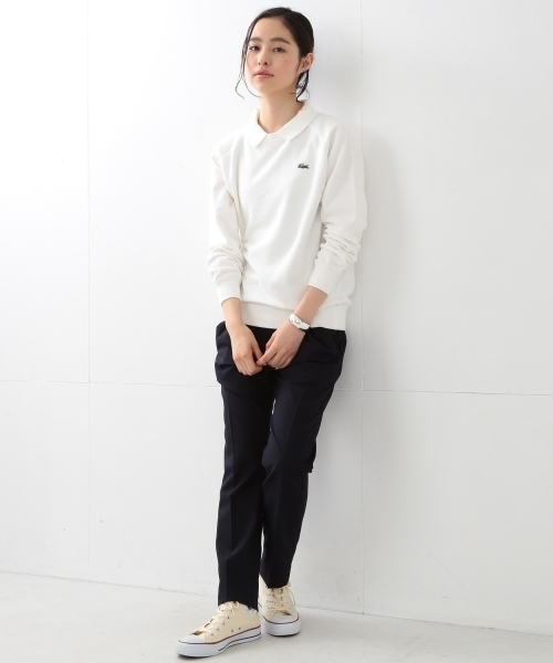 LACOSTE（ラコステ）の「【FUDGE5月号掲載】LACOSTE / ポロ カラー スウェット SPECIAL（スウェット・レディース・ホワイト/ネイビー・ONE SIZE）」の5枚目の写真