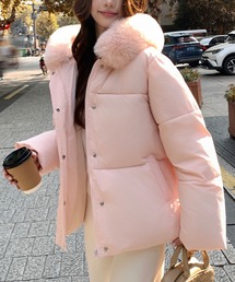 リアルファー フード付き ショート丈 ダウンジャケット