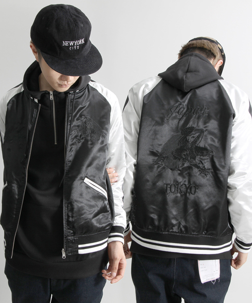 WEGO(ウィゴー)の「WEGO/リバーシブルスカジャン(スカジャン・メンズ・ブラック/ホワイト/ネイビー・LARGE/MEDIUM)」の1枚目の写真