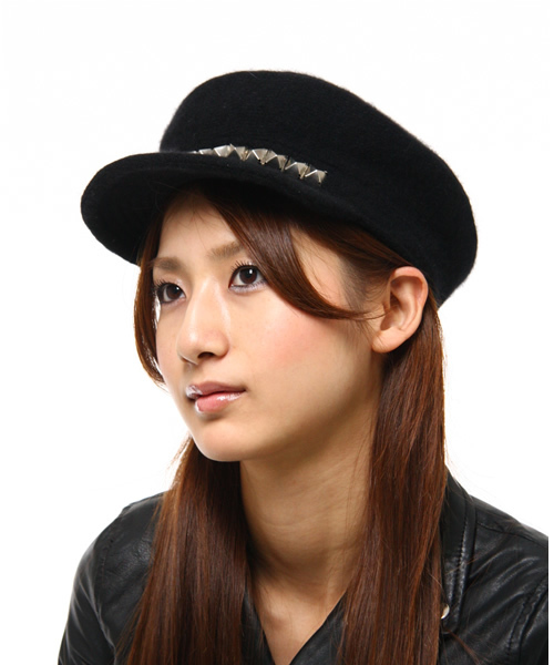 HYSTERIC GLAMOUR、スタッズ付き、カシミヤ 100%キャスケット HYSTERIC GLAMOUR（ヒステリックグラマー）の「スタッズ付