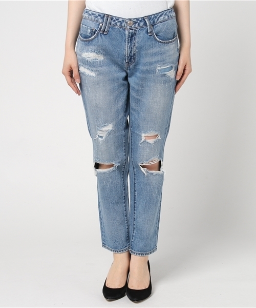 Moname（モナーム）の「■Moname   クラッシュ タイトテーパード   CHARLOTTE(シャルロット)/41171006（デニムパンツ・レディース・ライトブルー・23inch/24inch/25inch/22inch/26inch/27inch）」の4枚目の写真