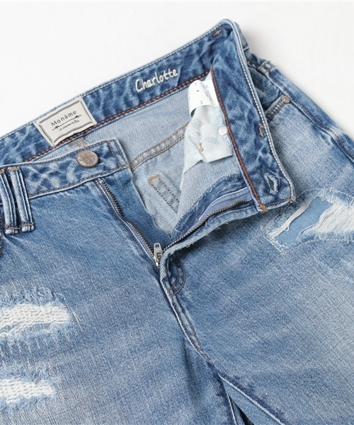 Moname（モナーム）の「■Moname   クラッシュ タイトテーパード   CHARLOTTE(シャルロット)/41171006（デニムパンツ・レディース・ライトブルー・23inch/24inch/25inch/22inch/26inch/27inch）」の2枚目の写真