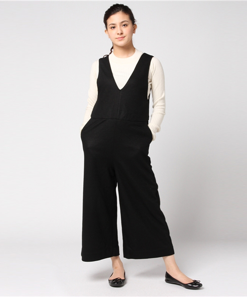 LBC（エルビーシー）の「T/Wジャージーサロペット                （つなぎ/オールインワン・レディース・ブラック/ブラウン・MEDIUM）」の2枚目の写真