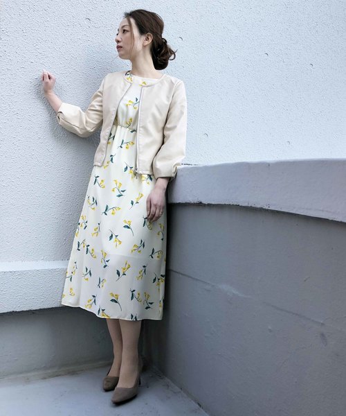 PICCIN（ピッチン）の「フェイクレザーリブ切り替えボリューム袖ジャケット（ライダースジャケット・レディース・ブラック/ベージュ/ピンク・MEDIUM/LARGE）」の4枚目の写真