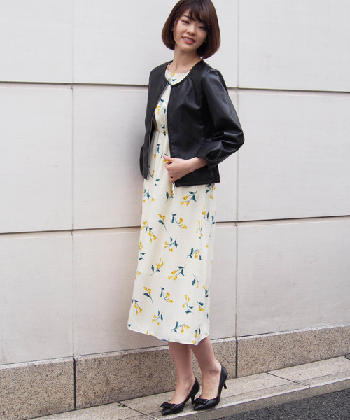 PICCIN（ピッチン）の「フェイクレザーリブ切り替えボリューム袖ジャケット（ライダースジャケット・レディース・ブラック/ベージュ/ピンク・MEDIUM/LARGE）」の12枚目の写真