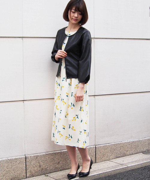 PICCIN（ピッチン）の「フェイクレザーリブ切り替えボリューム袖ジャケット（ライダースジャケット・レディース・ブラック/ベージュ/ピンク・MEDIUM/LARGE）」の11枚目の写真