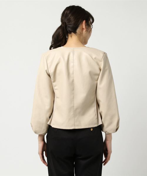 PICCIN（ピッチン）の「フェイクレザーリブ切り替えボリューム袖ジャケット（ライダースジャケット・レディース・ブラック/ベージュ/ピンク・MEDIUM/LARGE）」の7枚目の写真