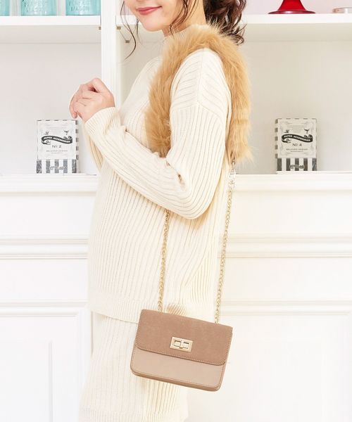 KOBE LETTUCE（コウベレタス）の「バッグは小さめが可愛い☆アクセサリーのようにコーデを格上げ！ファーショルダーミニバッグ/レディース鞄/パーティーバッグ[B1106]神戸レタス（ショルダーバッグ・レディース・ベージュ/ブラック/ボルドー・FREE）」の8枚目の写真