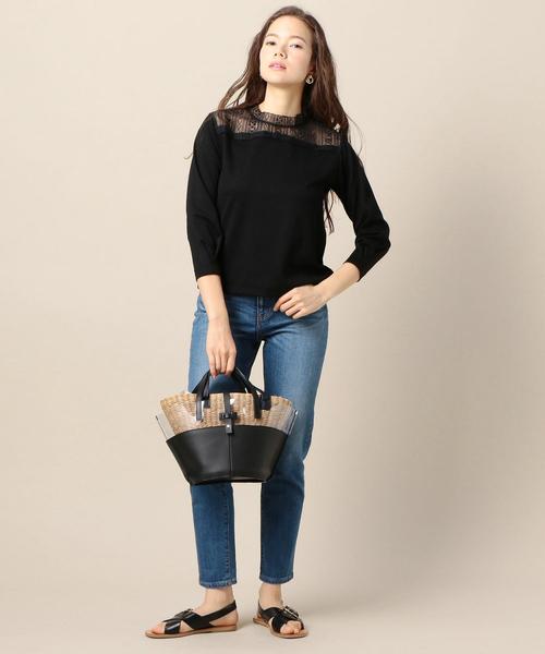 BEAUTY&YOUTH UNITED ARROWS（ビューティーアンドユースユナイテッドアローズ）の「BY ポンチレースハイネック8分袖プルオーバー o（Tシャツ/カットソー・レディース・ホワイト/ブラック・FREE）」の8枚目の写真