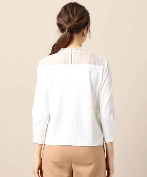 BEAUTY&YOUTH UNITED ARROWS（ビューティーアンドユースユナイテッドアローズ）の「BY ポンチレースハイネック8分袖プルオーバー o（Tシャツ/カットソー・レディース・ホワイト/ブラック・FREE）」の4枚目の写真