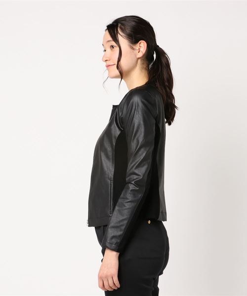 DOUBLE STANDARD CLOTHING（ダブルスタンダードクロージング）の「Sov. Neo Lether Cloth ノーカラージャケット（ノーカラージャケット・レディース・ブラック・36/38）」の3枚目の写真