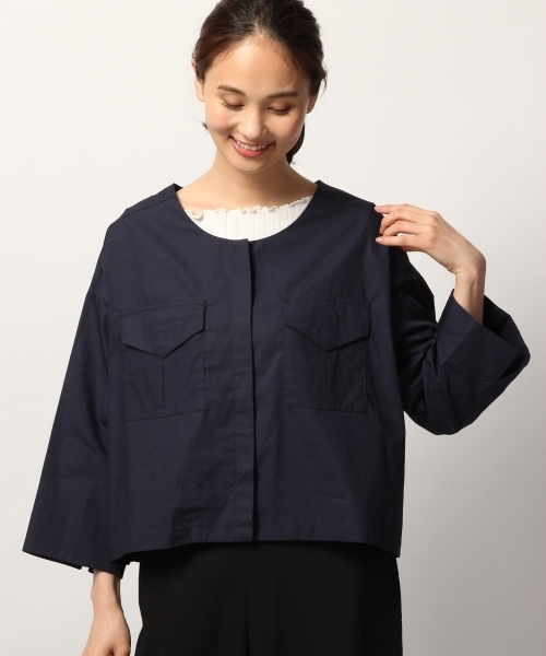 GLOBAL WORK（グローバルワーク）の「ノーカラーシャツブルゾン/795947（ブルゾン・レディース・カーキ/ネイビー・MEDIUM/LARGE）」の5枚目の写真