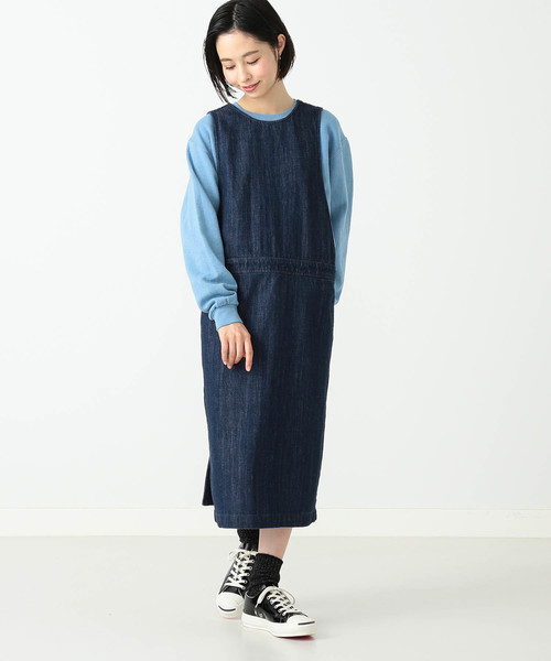 Beams Boy ビームスボーイ の Beams Boy デニム ストライプ ビッグエプロン ワンピース Wear