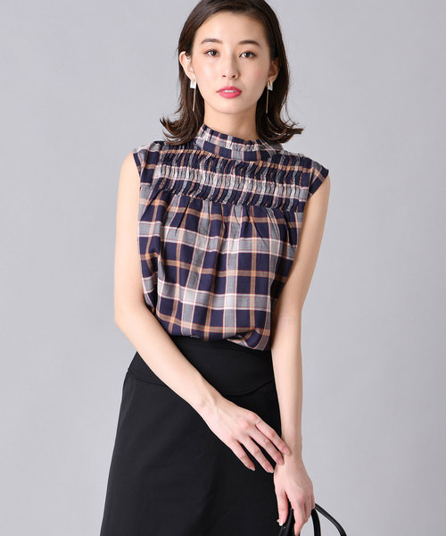 un dix cors(アンディコール)の「チェックノースリブラウス(シャツ/ブラウス・レディース・ネイビー/レッド・フリ-)」の1枚目の写真