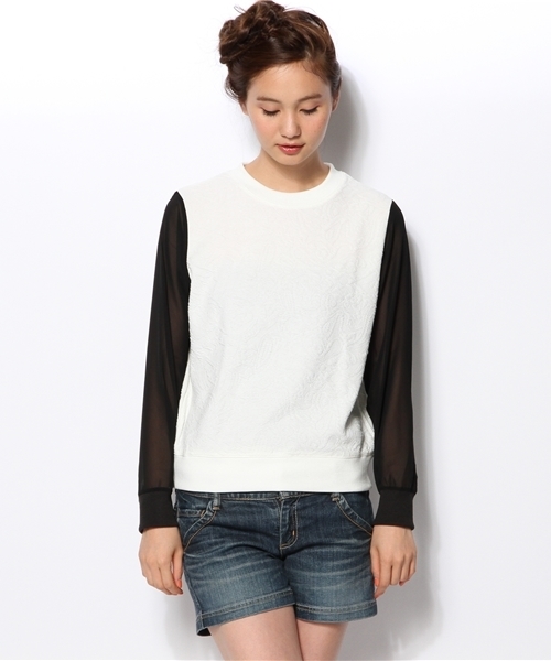 WEGO(ウィゴー)の「WEGO/シフォンスリーブジャガードスウェット(スウェット・レディース・オフホワイト/ブラック・FREE)」の3枚目の写真
