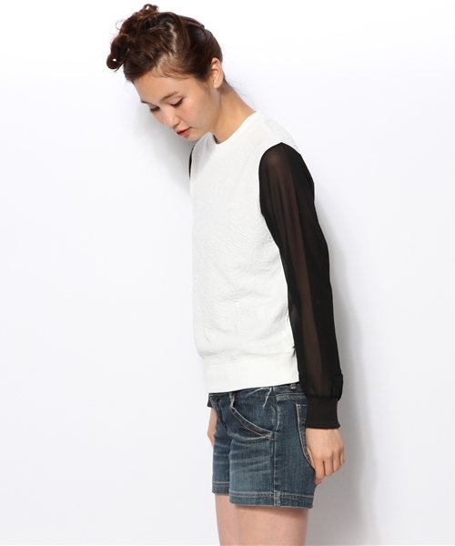 WEGO(ウィゴー)の「WEGO/シフォンスリーブジャガードスウェット(スウェット・レディース・オフホワイト/ブラック・FREE)」の4枚目の写真