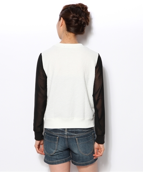 WEGO(ウィゴー)の「WEGO/シフォンスリーブジャガードスウェット(スウェット・レディース・オフホワイト/ブラック・FREE)」の5枚目の写真