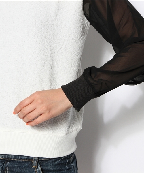 WEGO(ウィゴー)の「WEGO/シフォンスリーブジャガードスウェット(スウェット・レディース・オフホワイト/ブラック・FREE)」の7枚目の写真