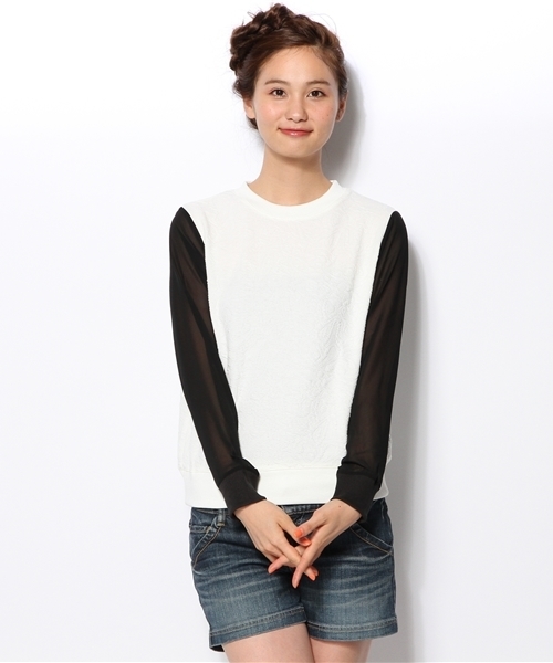 WEGO(ウィゴー)の「WEGO/シフォンスリーブジャガードスウェット(スウェット・レディース・オフホワイト/ブラック・FREE)」の9枚目の写真