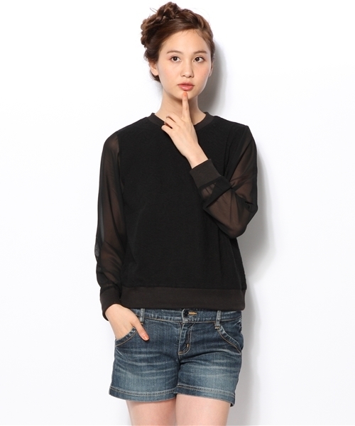 WEGO(ウィゴー)の「WEGO/シフォンスリーブジャガードスウェット(スウェット・レディース・オフホワイト/ブラック・FREE)」の12枚目の写真