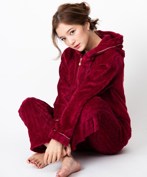 fran de lingerie(フランデランジェリー)の「memory fleece マイクロフリース パーカー上下セット(ルームウェア/パジャマ・レディース・ホワイト/パープル/ネイビー/オフホワイト/ピンク/オレンジ/ミント/ダークブルー/ワイン/ブルー/サックスブルー/チョコ/ローズ/ブルーパープル/グレー・M-L)」の14枚目の写真
