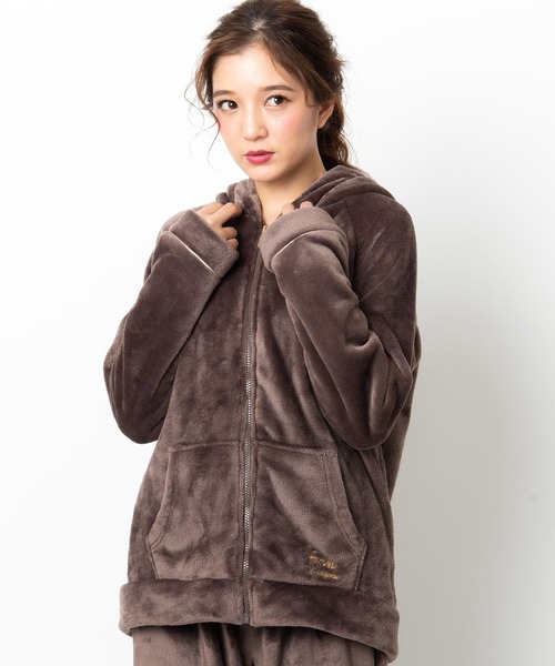 fran de lingerie(フランデランジェリー)の「memory fleece マイクロフリース パーカー上下セット(ルームウェア/パジャマ・レディース・ホワイト/パープル/ネイビー/オフホワイト/ピンク/オレンジ/ミント/ダークブルー/ワイン/ブルー/サックスブルー/チョコ/ローズ/ブルーパープル/グレー・M-L)」の5枚目の写真