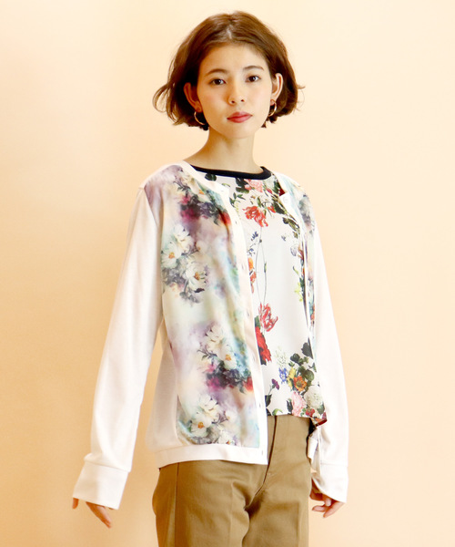 salle de bal（サルデバル）の「【For the people/フォーザピープル】水彩調花柄プリント　カーディガン　AOD（カーディガン/ボレロ・レディース・ネイビー/オフホワイト・FREE）」の2枚目の写真