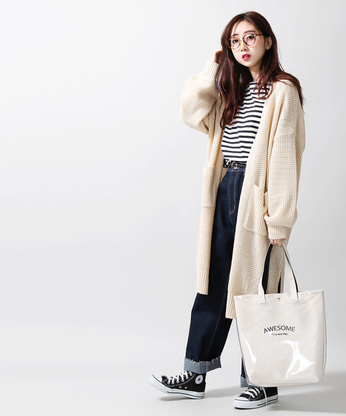 WEGO（ウィゴー）の「WEGO/ワッフルロングカーディガン（カーディガン/ボレロ・レディース・パープル/ライトブラウン/ライトベージュ・FREE）」の3枚目の写真