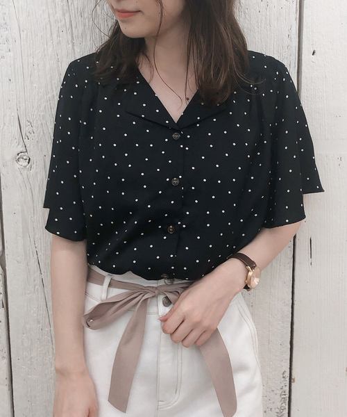 one after another NICE CLAUP(ワンアフターアナザーナイスクラップ)の「開襟フレア袖シャツブラウス(シャツ/ブラウス・レディース・ブラウン/アイボリー/その他/ブラック系その他/ブラウン系その他/イエロー系その他/ライトベージュ/ドット/チェック・FREE)」の8枚目の写真