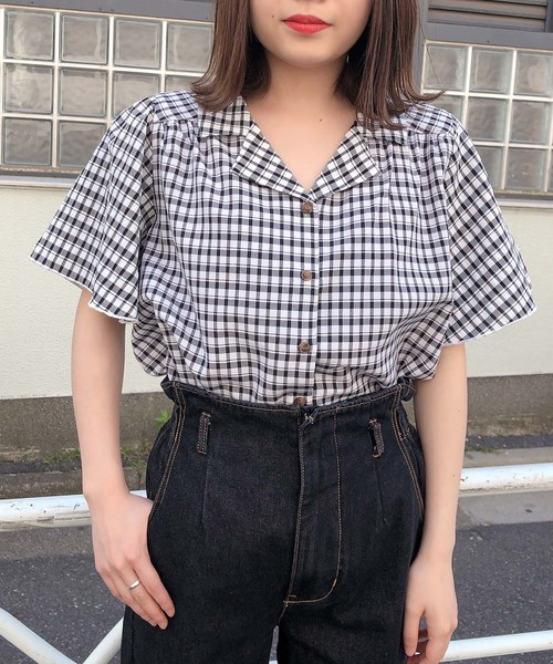 one after another NICE CLAUP(ワンアフターアナザーナイスクラップ)の「開襟フレア袖シャツブラウス(シャツ/ブラウス・レディース・ブラウン/アイボリー/その他/ブラック系その他/ブラウン系その他/イエロー系その他/ライトベージュ/ドット/チェック・FREE)」の9枚目の写真